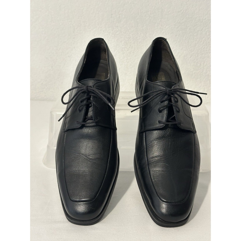Bruno Magli Pio Sz 10.5 Black Leather Apron Toe Derby Dress Shoes Made Italy
